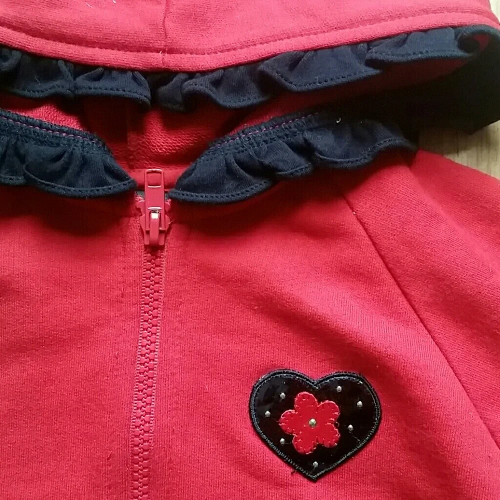 Copper Key Girls‎ Red and Black Heart Ruffle Zip Jacket Size 3T